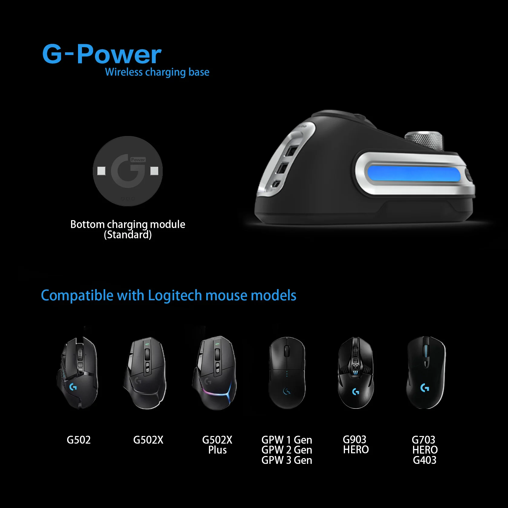 Fanxoo G-Power Mouse Wireless Charging Dock for Logitech G502 G502X ...