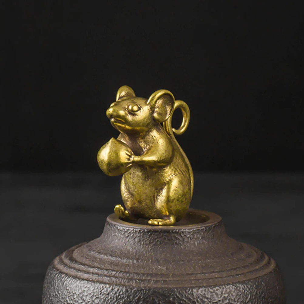 

2pcs Brass Mouse Sculpture Chinese Zodiac Statue Wealth Prosperity Home Decor Desktop Premium Ornament For Office Living Room