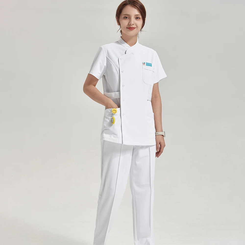 Women\'s Nurse Scrub Top White Medical Clothing Uniform Scrubs Set Uniformes Clinicos Workwear Beautician Nursing Suits 801-01