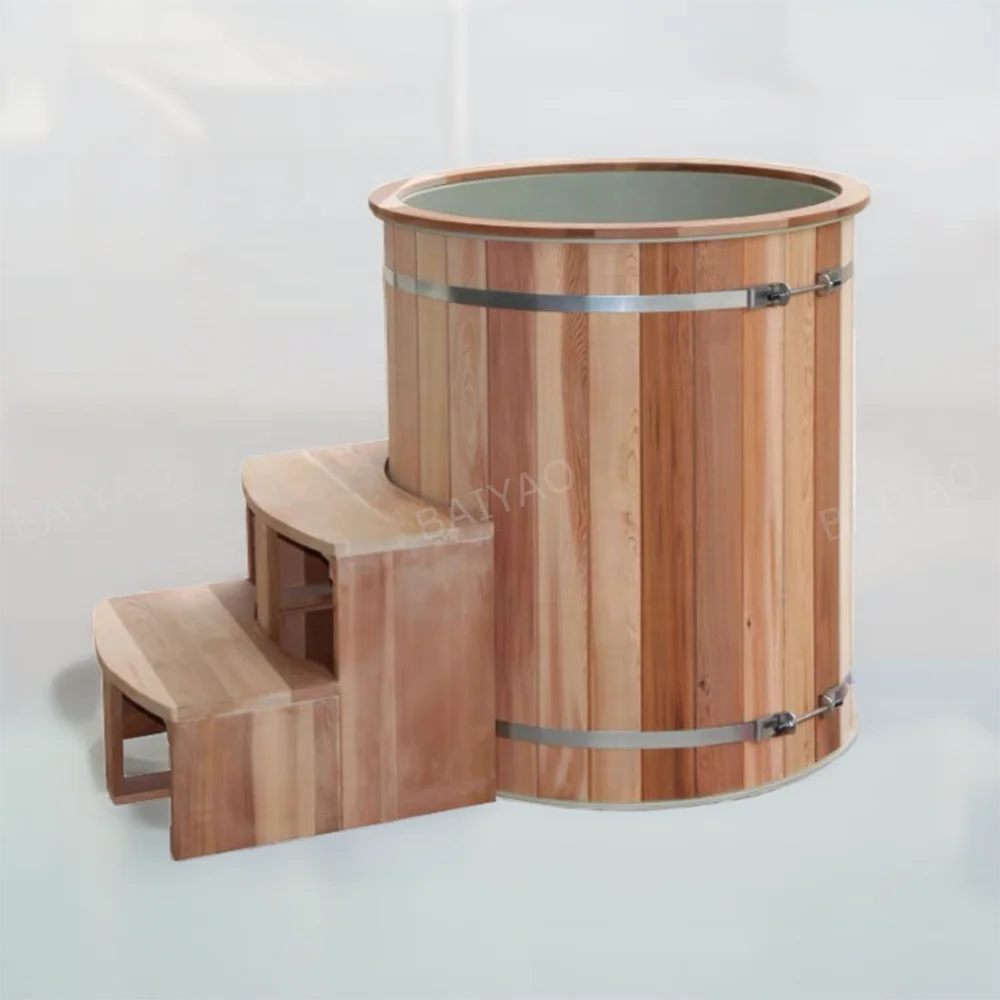 Ultimate Relaxation Nature-Inspired Frosted Cedar Tub For Cooling And Relaxation, Ideal For A Natural Cold Plunge