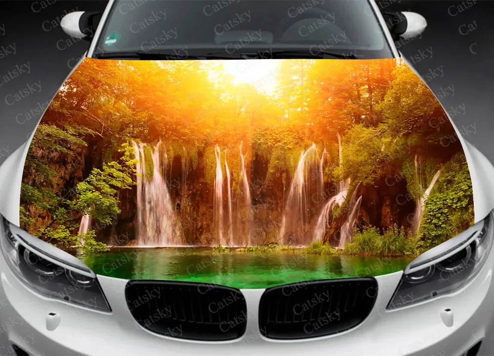 Earth -  Waterfall Beautiful Landscape Car Hood Vinyl Stickers Wrap Vinyl Film Engine Cover Decals Sticker Car Auto Accessories