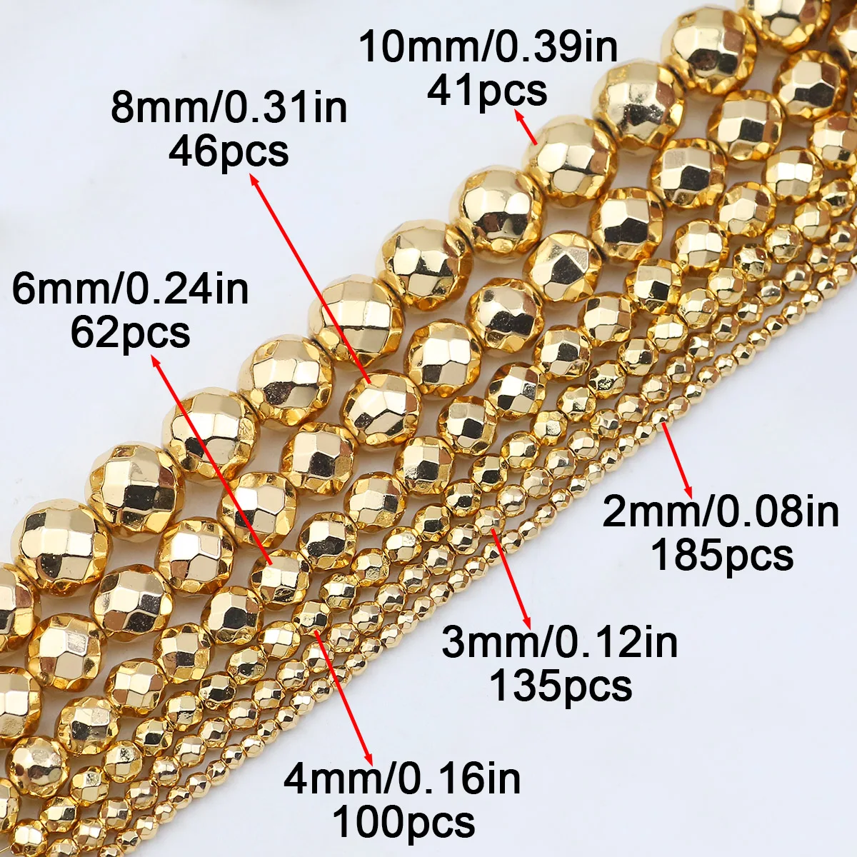 Plating KC Gold Color Natural Stone Hematite Round Cut Spacers Loose Beads For Jewelry Making DIY Charms Accessories  2-10MM