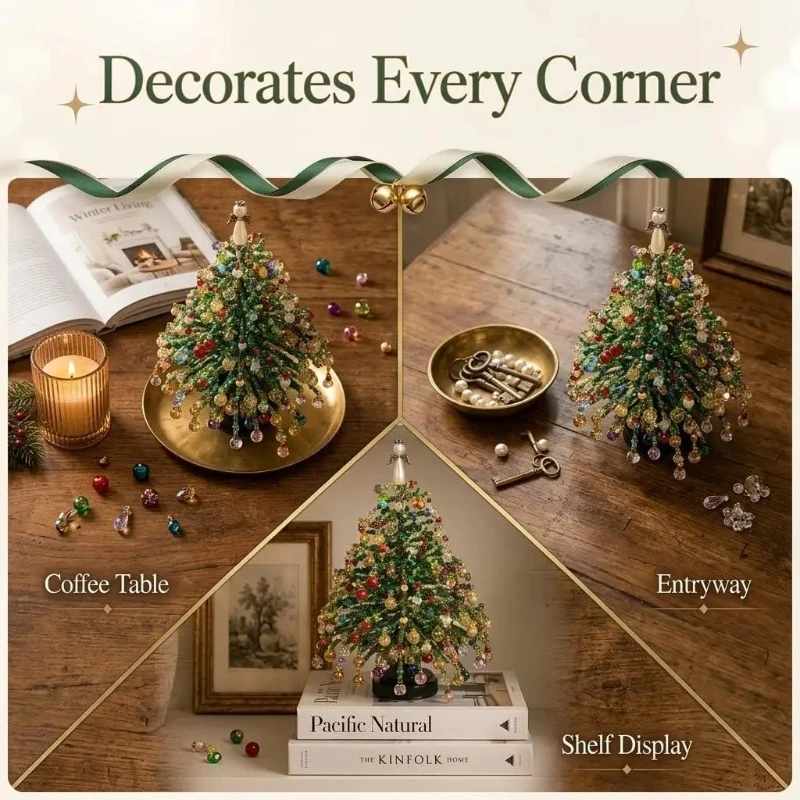 Handgefertigtes DIY-Set zur Herstellung eines Weihnachtsbaums mit Perlen, Mini-Weihnachtsbaum mit Kristallperlen, Tischdeko, Weihnachts-DIY-Bastelbedarf, Kreativ – Detail 9