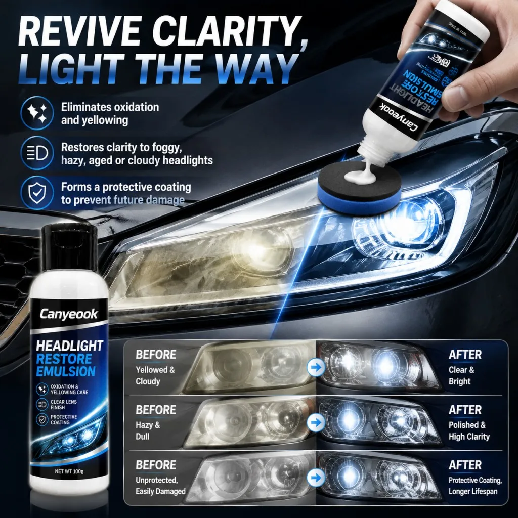 QIFENGHE Car Headlight Restorer 100g Restore Clarity Remove Haze Yellowing Oxidation for Foggy Headlight Taillight Lens
