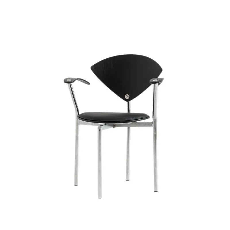 

Medieval dining chair Home designer Stainless steel single chair Nordic casual small apartment restaurant armrest makeup chair