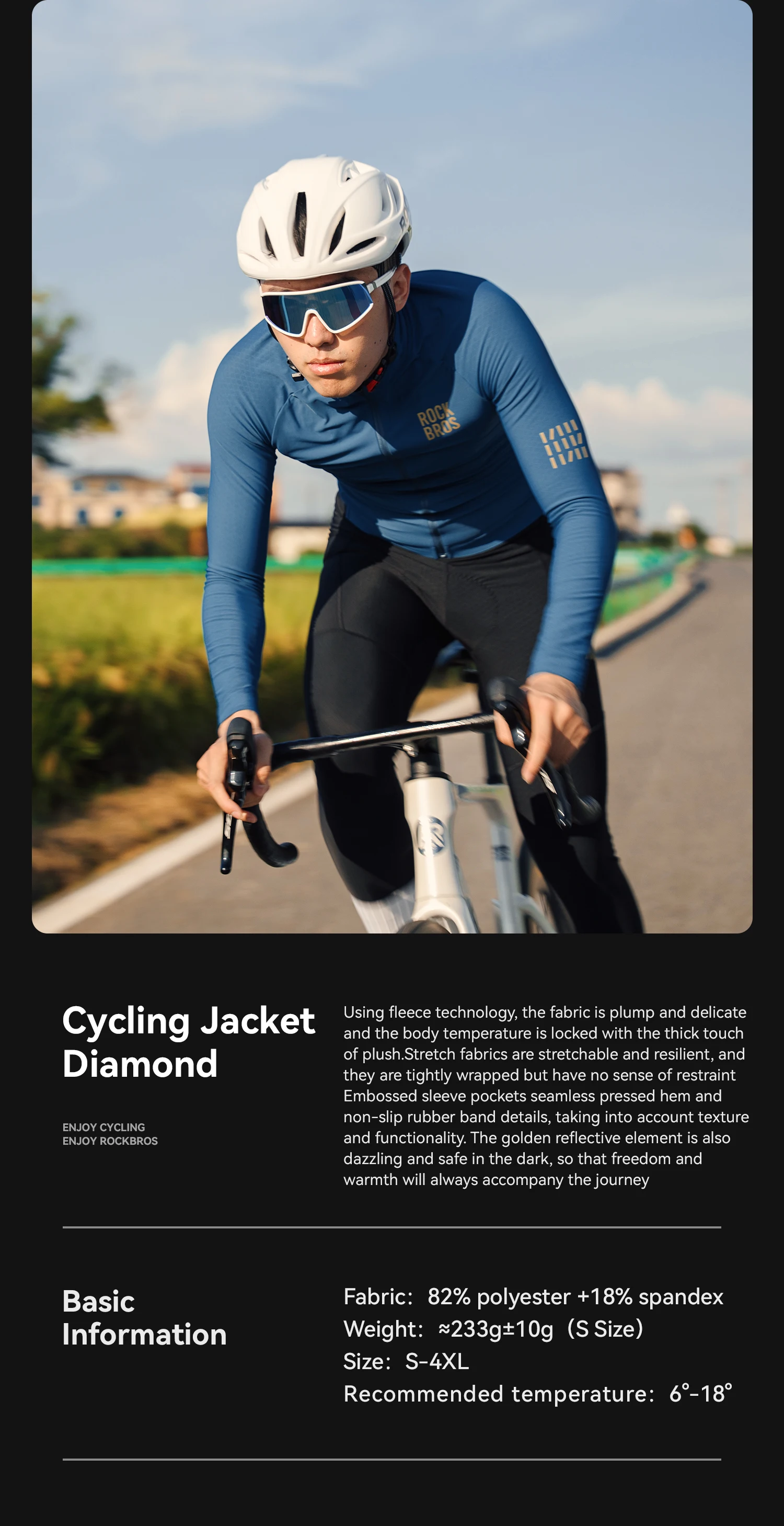 ROCKBROS Winter-Radtrikot für Herren, hochelastisches Diamant-Thermo-Fleece-Fahrradjacke, rutschfest, bequeme Fahrradbekleidung – Detail 2