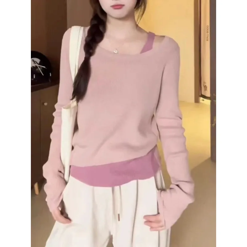 

Unique Beautiful Autumn 2025 New Chic Fake Two-piece Long-sleeved T-shirt Tops