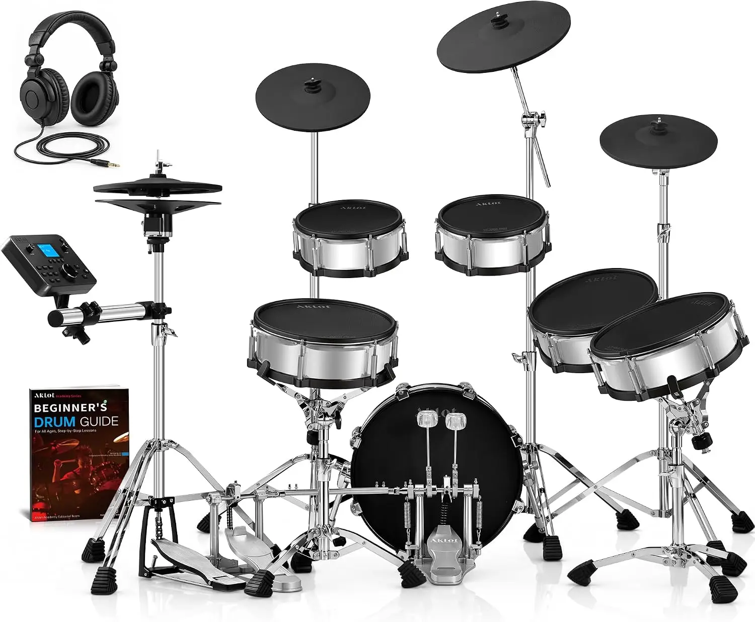 Acoustic-Style Full-Independent Electronic Drum Kit – Electric Drum Set Featuring 8GB Sound Module, Six Wooden Mesh Drum Pads, and Four Cymbals