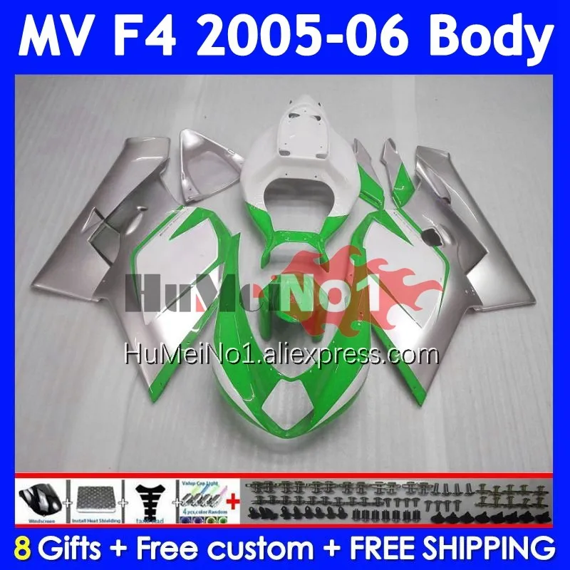 Body For Agusta MV F4 R312 750S 1000 R 750 1000CC 310No.70 1000R Green silver 312 1078 1+1 MA MV F4 2005 2006 05 06 Fairing Kit