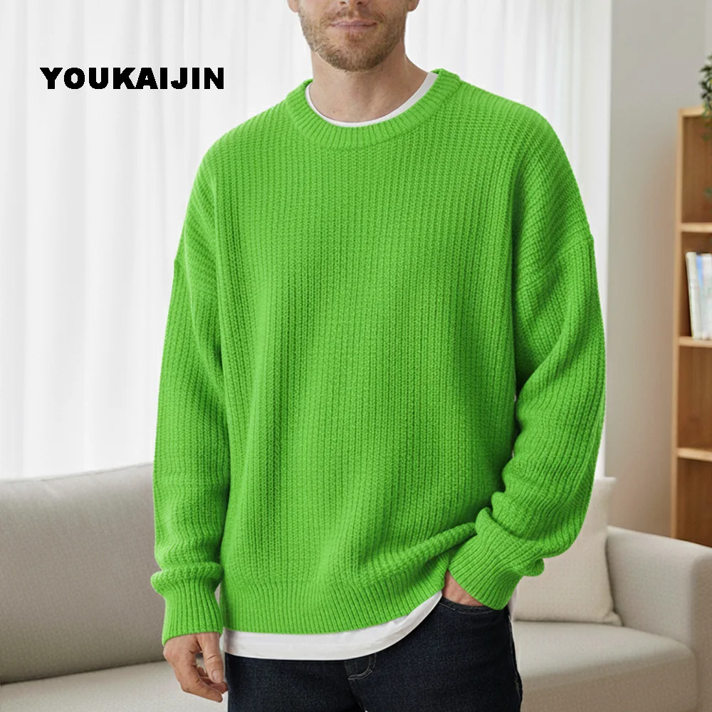 الخريف طاقم الرقبة بلون البلوز البلوزات للرجال عادية سليم صالح محبوك سترة شارع العليا موضة الملابس الكورية