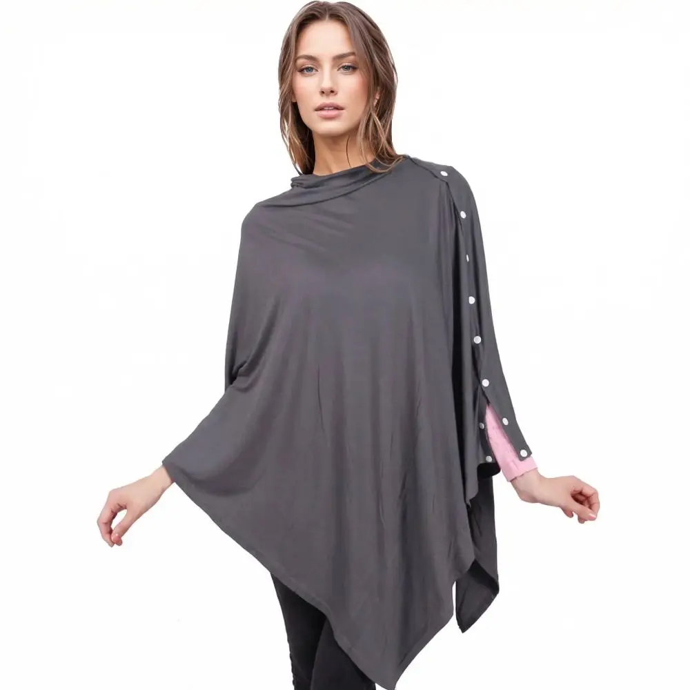 Soft Stretch Fabric Nursing Cover Breathable Lightweight Breastfeeding Poncho Asymmetric Hem Machine Washable Nursing Shawl