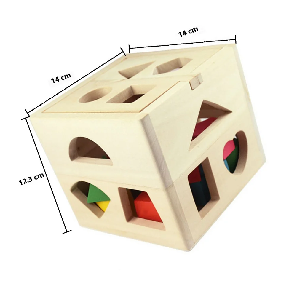 Cubo selezionatrice a forma di legno 13 pezzi geometrici colorati Set di apprendimento educativo per lo sviluppo dell'intelligenza dei bambini