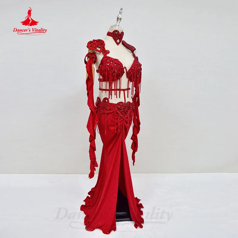 BellyDance Costume Women's Customization AB Stones Tassels Bra+sexy Split Long Skirt 2pcs Oriental Dance Performance Costumes