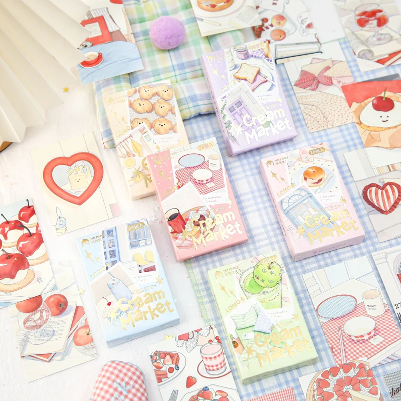 28/168 cartes LOMO style coréen, série Marché de Crèmes, mini cartes postales illustrées, décorations mignonnes sur le thème des desserts pour journal et scrapbook