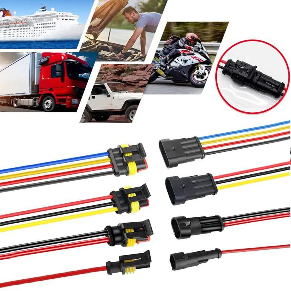 1 Sets Automotive Waterproof Connector, 1/2/3/4 Pin Male Female Pre-Wired Electrical Terminal Plug for Car Motorcycle Marine