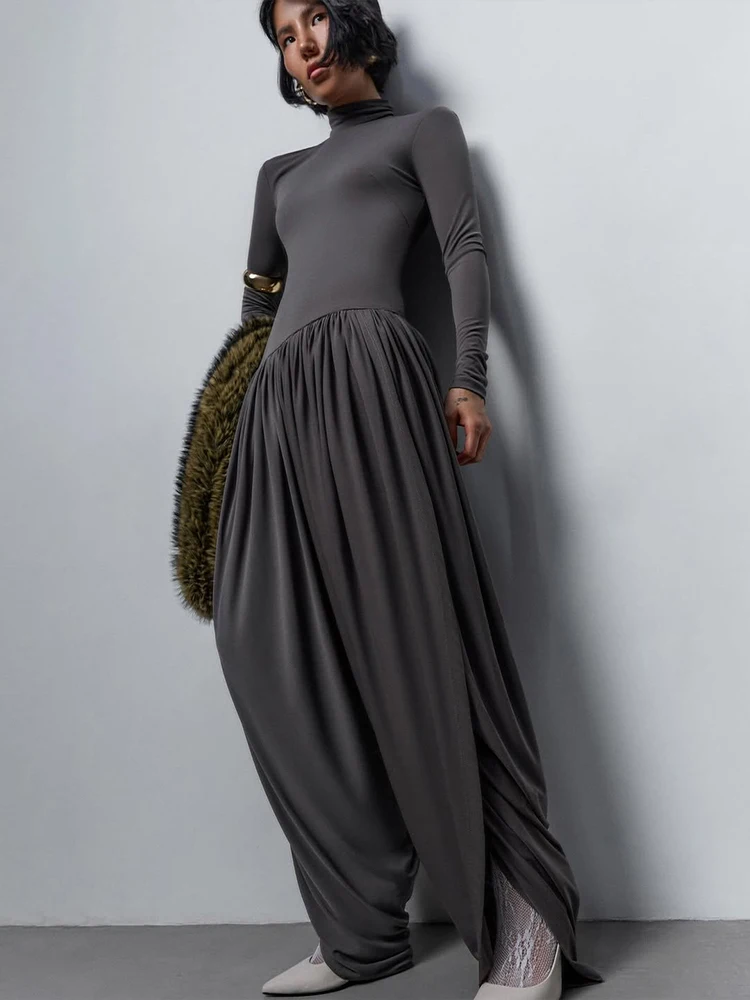 

Sisterlinda Casual Office Jumpsuit Woman Ruched y2k Trend Turtleneck Full Sleeve Streetwear Simple Basic Elegant Fall Overalls