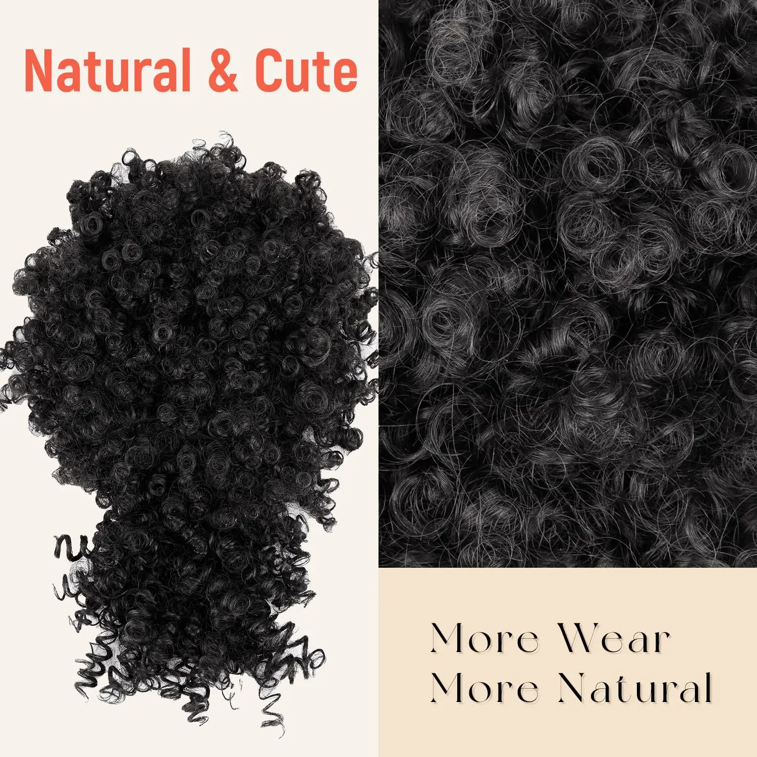 Ekstensi Rambut Afro Puff Drawstring Ponytail dengan Poni, Rambut Pendek Keriting untuk Wanita Kulit Hitam, Jepit Rambut Keriting, Poni untuk Gaya Rambut Updo