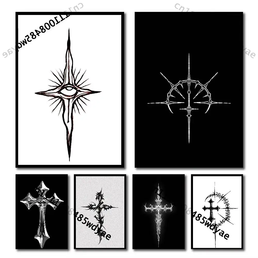 

Cyber Sigil Cross Goth Classic Wall Art, Canvas Print Poster, Suitable for Home, Living Room, Room Decoration Painting