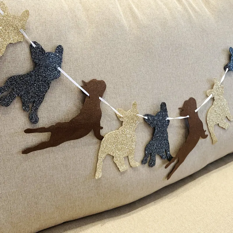 2 PCs/Set French Bulldog Felt Banner, Pet Party Decor,Dog Birthday Party Decor,Dog Party Decorations,Happy Birthday Wall Decor