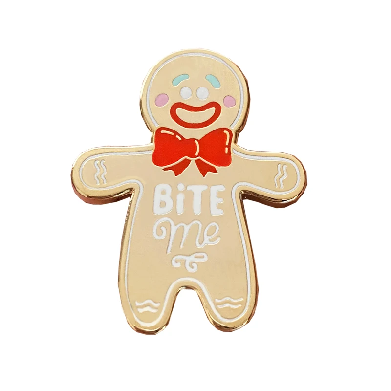 

Bulk Cartoon Christmas Gold Cute Gingerbread Doll Lapel Pin Wholesale Manufacturer High Quality Hard Enamel Metal Craft Badge