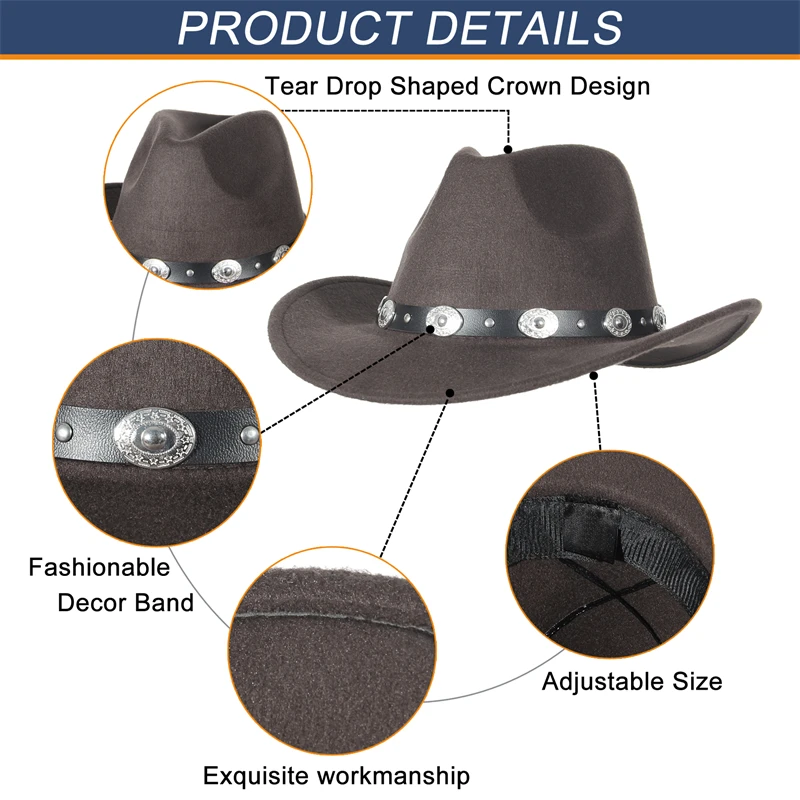 New Vintage Western Women Cowboy Hat For Men Wide Brim Cowboy Jazz Cap With Leather Belt Sombrero Cap Four Seasons