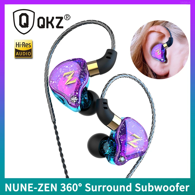 Original QKZ NUNE-ZEN Subwoofer Wired Headphones 360° Omnidirectional Surround Hi-res Sound Quality 3.5MM AUX Earphone With Mic