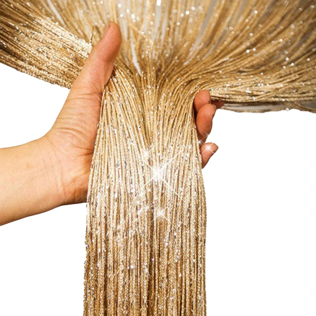 Sparkly Silver Glitter String Curtain Shiny Ribbon Tassel Flash Line for Home Window Door Decoration Valance