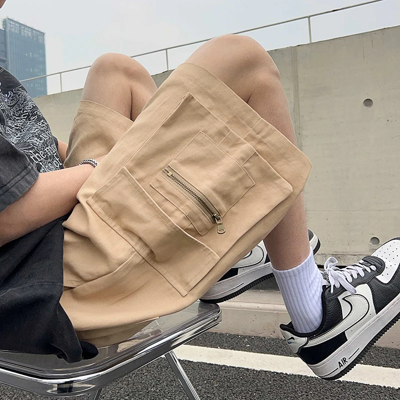 

Summer Shorts Men Fashion Retro Pocket Shorts Men Japanese Streetwear Hip-hop Loose Knee Length Pants Mens Cargo Shorts M-3XL