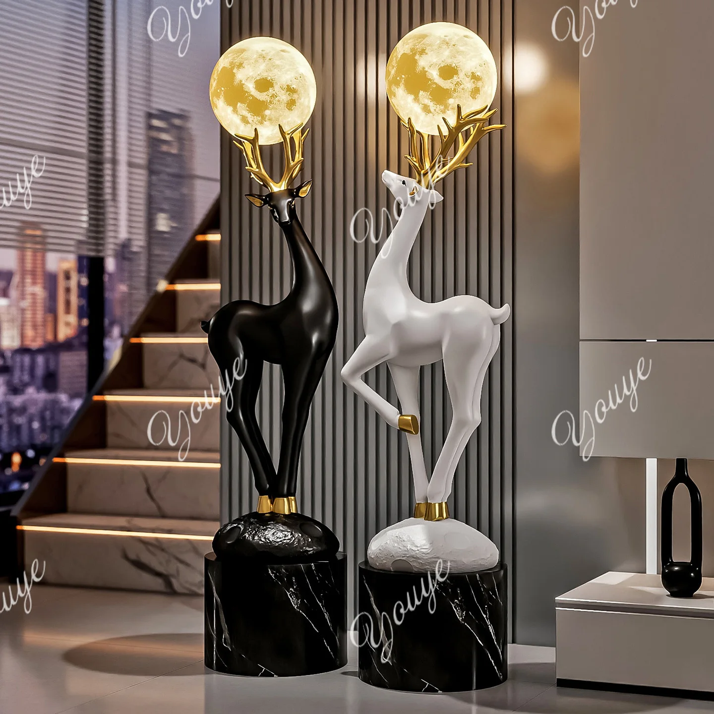 Lucky deer large floor-to-ceiling ornaments, high-end decorations next to the TV cabinet in the living room entrance