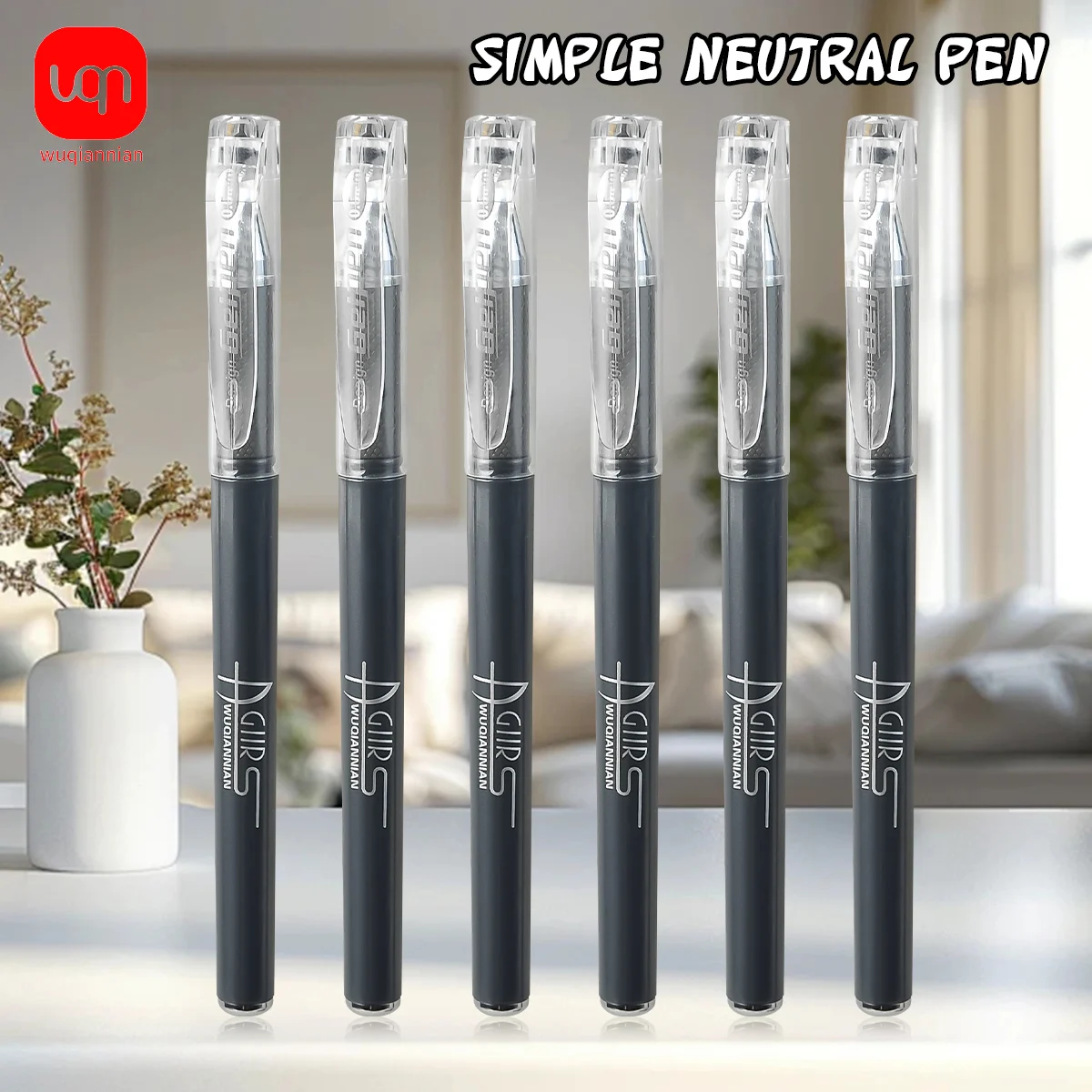 

WQN-3/6/12PCS Minimalist Black Gel Pen 0.5mm Nib Smooth Writing Black Ink No Jam School and Office Stationery