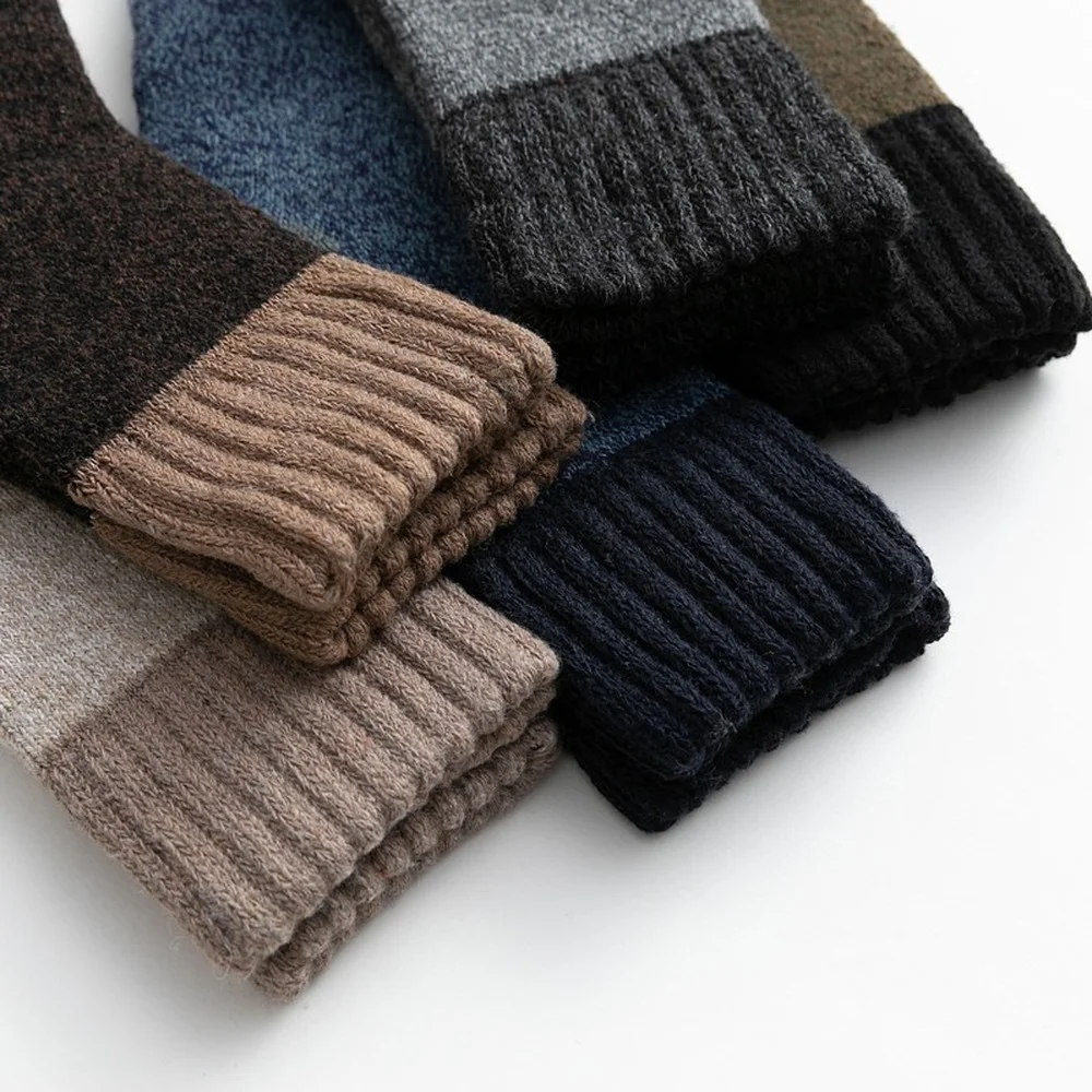 5 Pairs New Autumn and Winter Thicken Warm Men Wool Socks Pure Color Ethnic Imitation Mink Cashmere Casual Men Socks