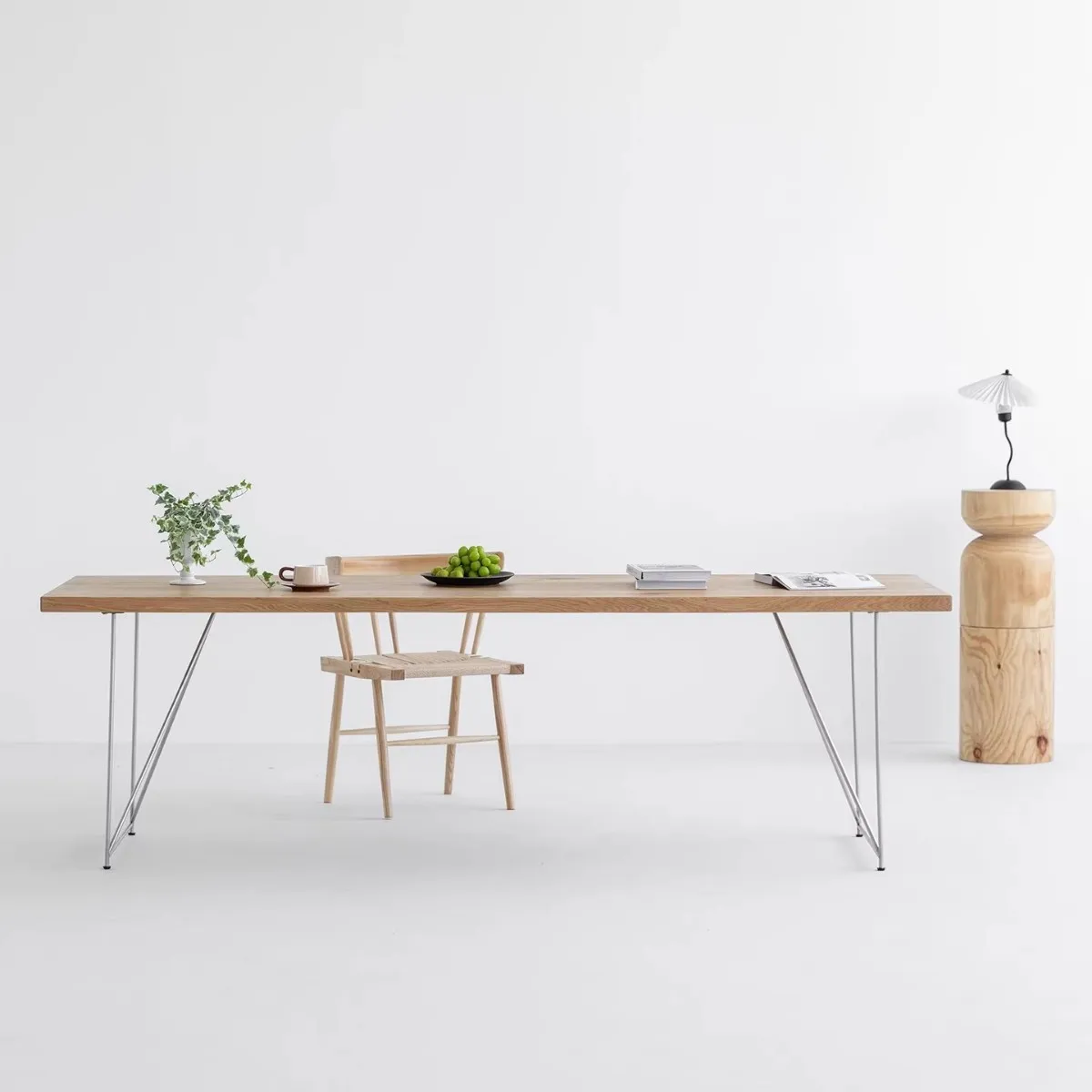 Work conference table desk desk solid wood dining table log tea table stainless steel legs
