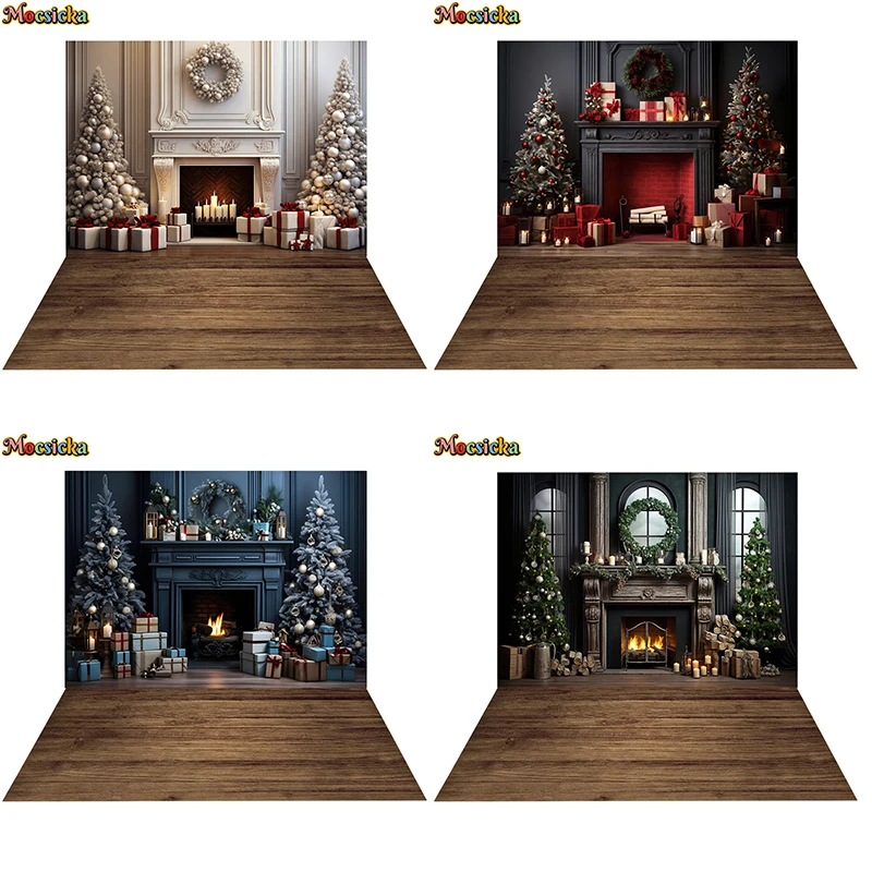 

Christmas Backdrop Photography Room Fireplace Gift Xmas Tree Kid Baby Shooting Props Home Decoration Background Wallpaper Studio