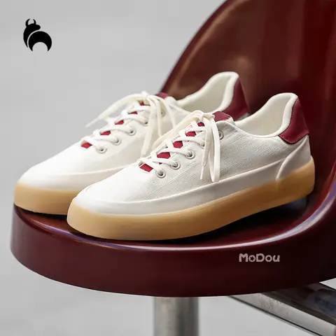 Men's Linen Canvas Platform Sneakers, Breathable Low‑Top Casual Skate Shoes, Retro Contrast Tan Trim Design, Soft Cushioned Thic