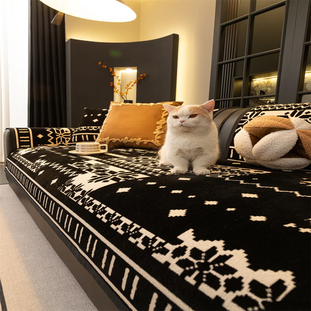 Simple wind thickened soft waxy sofa cushion 2025 new autumn and winter one-piece non-slip sofa cover cross-border