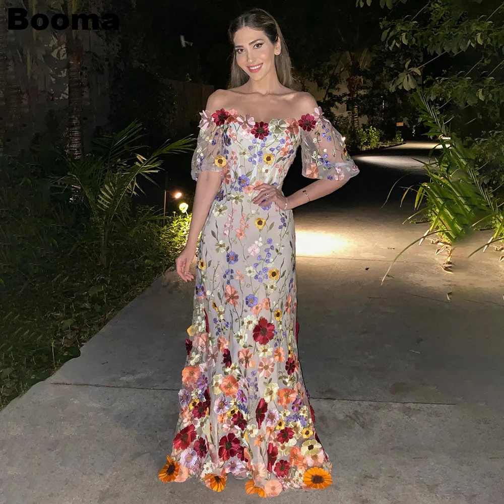 

Booma Embroidery Lace Elegant Mermaid Prom Dresses Boat Neck Floral Special Occasion Party Dresses for Women Long Events Gowns