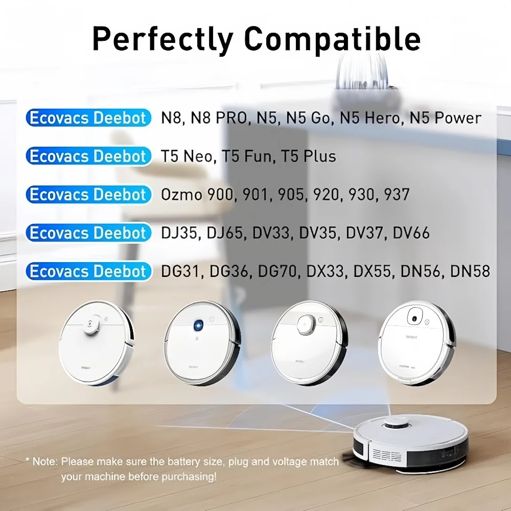 14.4V 6500mAh Replacement Battery Compatible with Ecovacs Deebot Ozmo 900 901 905 920 930 937 N8 N8 Pro Li-ion Rechargeable Pack