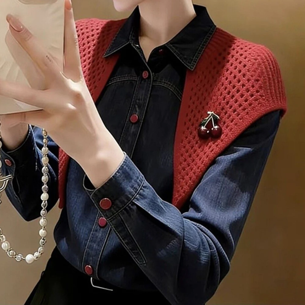 2026  unique beautiful shirt light luxury high sense super good-looking blue denim shawl shirt female spring