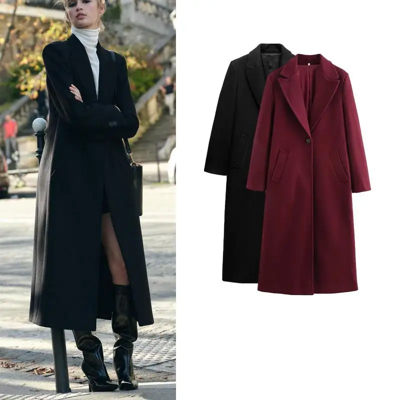 

Осень-зима, Новое поступление, длинное пригородное пальто с лацканами, верхняя одежда, уличное женское шерстяное пальто из полиэфирного волокна