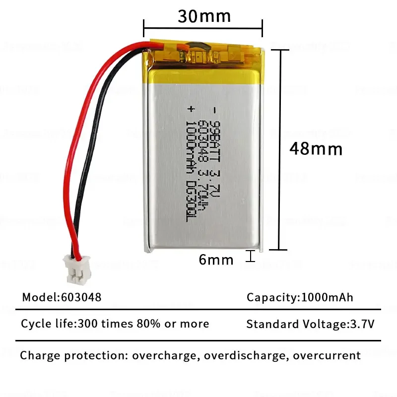 603048 3.7V Battery 1000mAh Rechargeable Lithium Batteries Polymer Cell for Game Console Controller Tendon Gun Bluetooth Headset