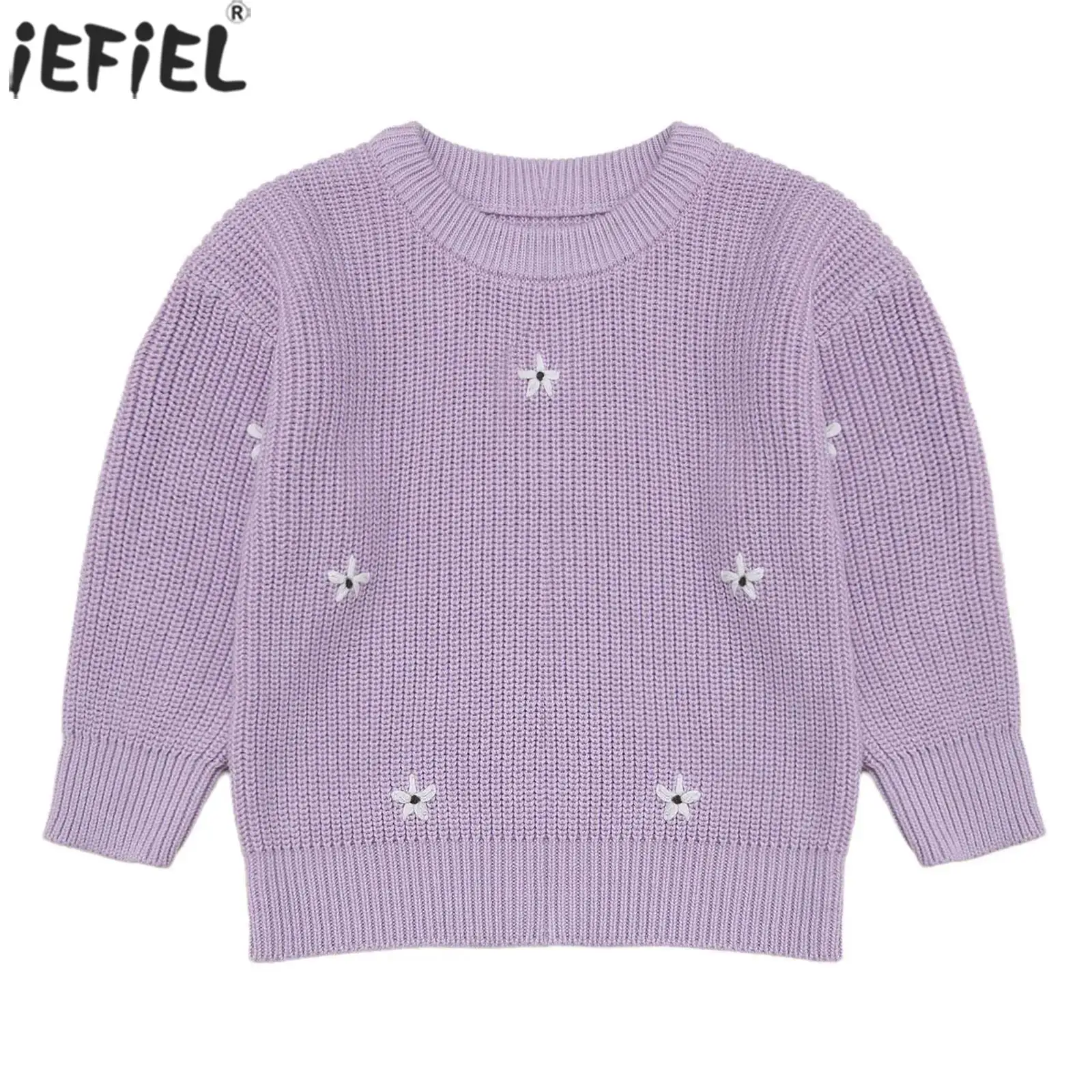 

Toddler Baby Girls Knit Sweater Long Sleeve Flower Embroidery Pullover Sweatshirt Top Kids Warm Fall Winter Clothes Casual Wear