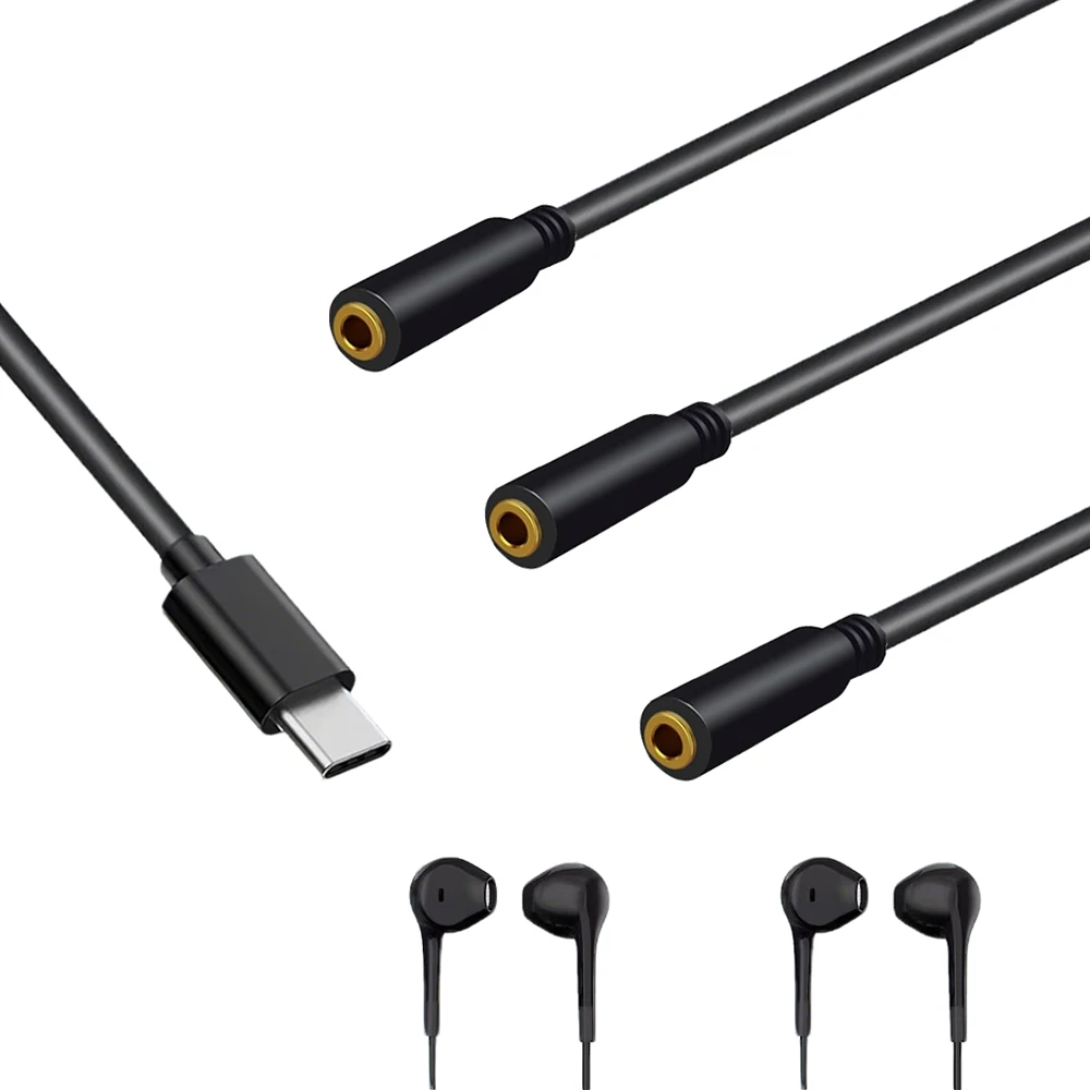 USB C Type-C to 3.5mm Earphones/Headphones Splitter 3.5mm TRS Female Jack Audio Sharing Adapter Cable for Mobile Phone/Tablet