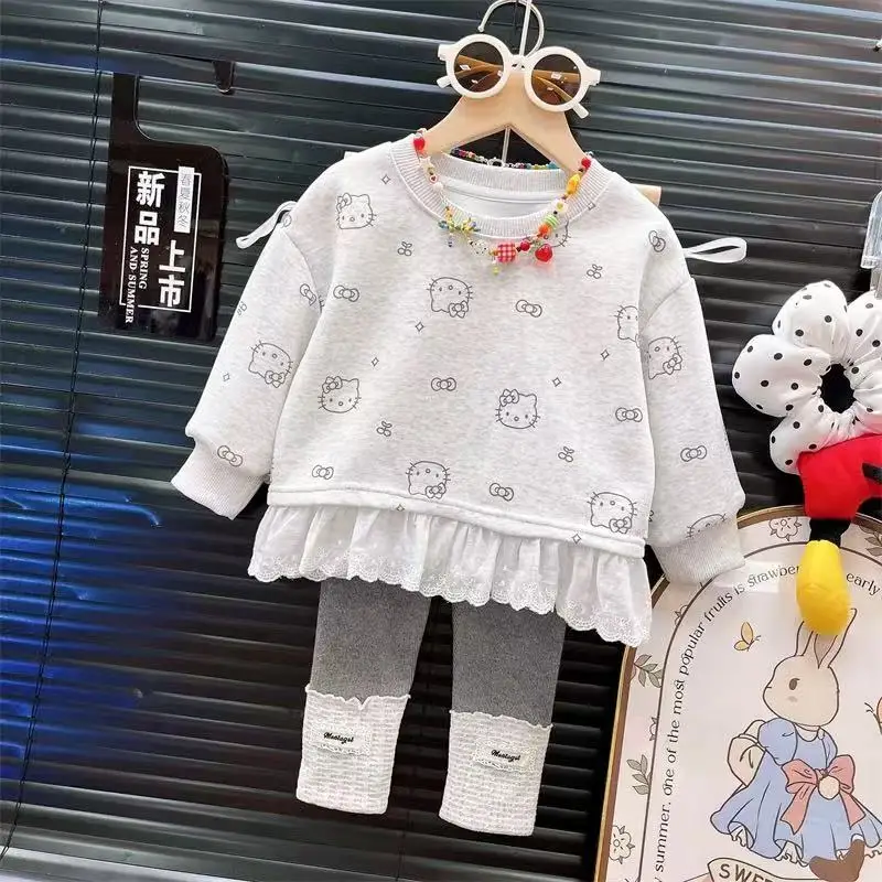 سانريو طفلة الملابس مجموعة الخريف طفل بلوزات البلوز الحلو مرحبا كيتي بلوزات و طماق السراويل 2 قطعة بدلة رياضية للأطفال