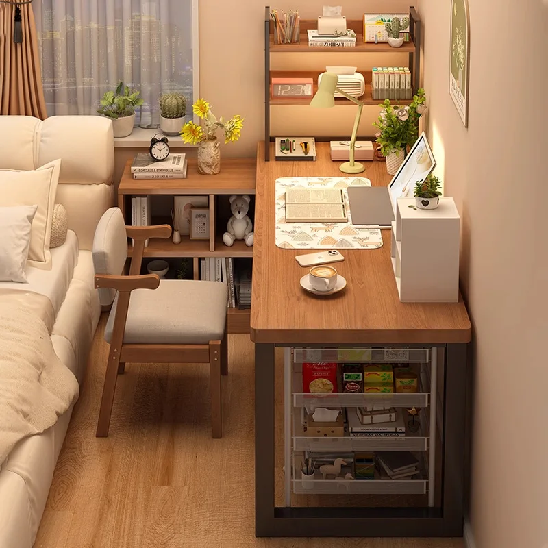 

Computer Desk Bookshelf Integrated Table Student Home Writing Table Bedroom Simple Desk L-shaped Desk Corner Computer Table