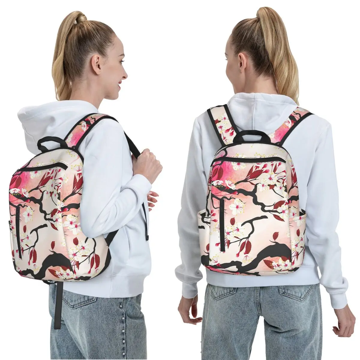 Blooming Sakura Branch Cherry Blossom Japanese Flower Backpack Daypack Boys Girls BookBag School Bag Shoulder Bags for Men Women