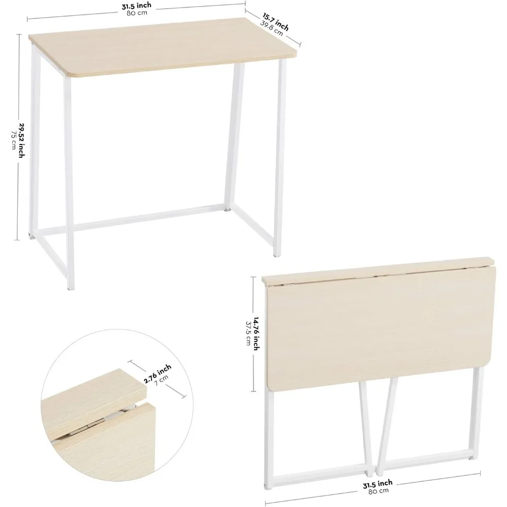 Small Foldable Desk 31.5" for Small Spaces,Space Saving Computer Table Writing Workstation for Home Office,Easy Assembly