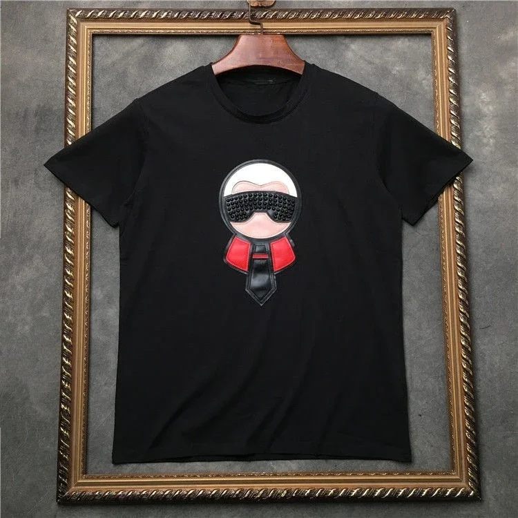 

Summer men's trendy Korean-style fashionable printed doll pattern T-shirt short-sleeved 00% pure cotton clothing top
