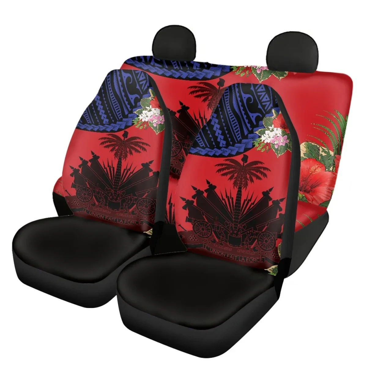 

Car Seat Covers for Women Mens Full Set Polynesia Pattern Detail Styling Haiti Flag Universal Front/Back Auto Seat Cover Elastic