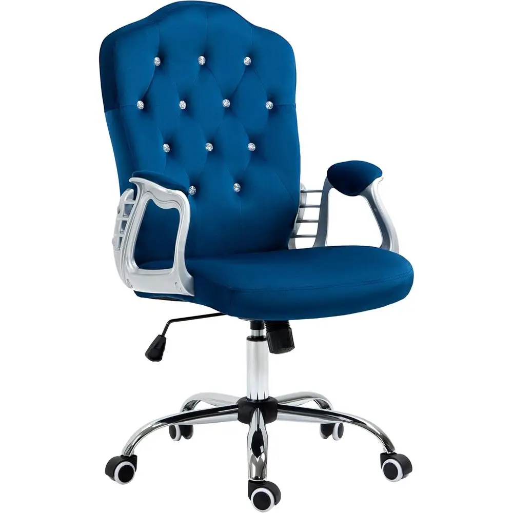 

Blue Velvet Swivel Desk Chair with Adjustable Height and Tufting