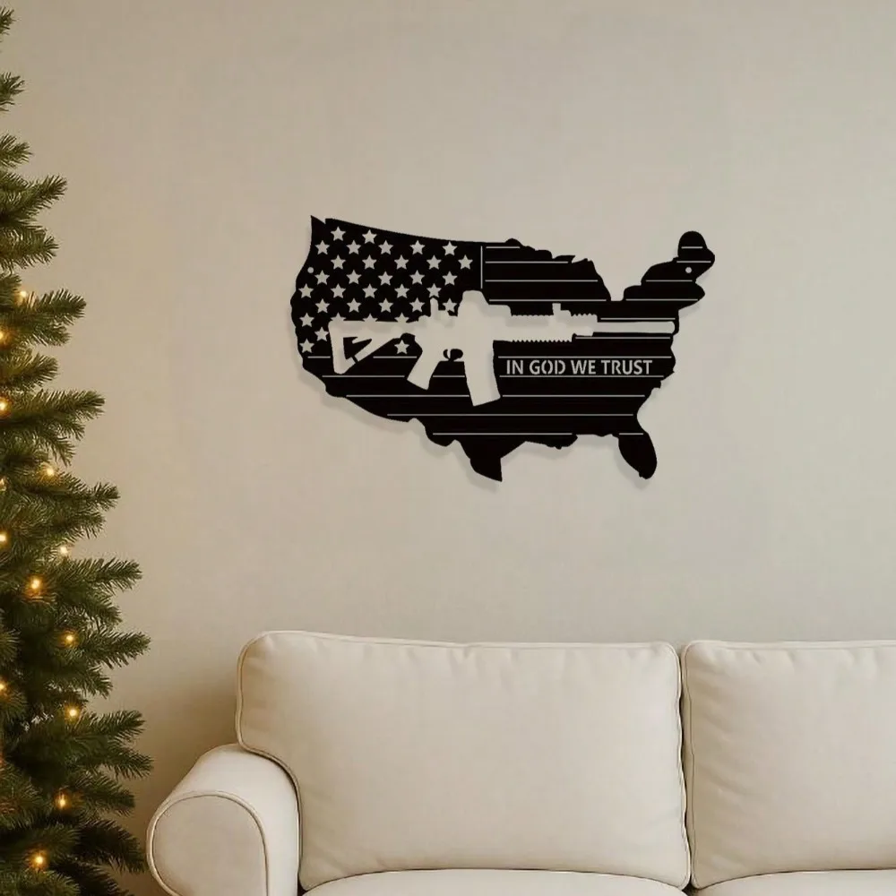 لوحة فنية جدارية معدنية عتيقة - لافتة مسدس العلم الأمريكي القديم والآلات، ديكور منزلي وطني لغرفة المعيشة والمكتب والرجال الكهف #6